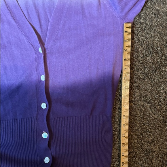 Access Liz Claiborne Purple Ombre Dip Dye Cardigan Cotton Sweater Size Large - Picture 4 of 6